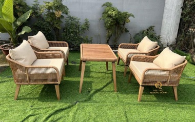 Bàn ghế mây nhựa QD-2102 - Thiết kế hiện đại cho Villa, Resort, sân vườn