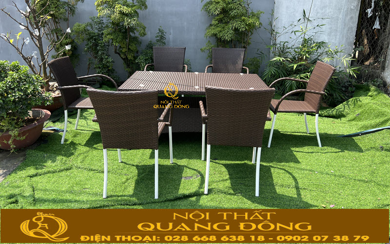 Bàn ghế giả mây QD-2113 sử dụng sợi dẹp 7 ly không nứt gãy