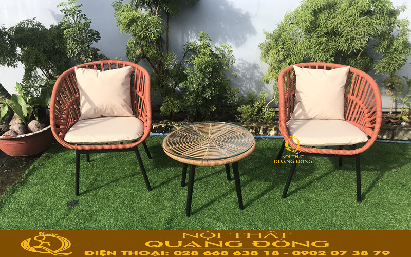 Bàn ghế mây nhựa QD-2085 đan sợi dây dù sang trọng