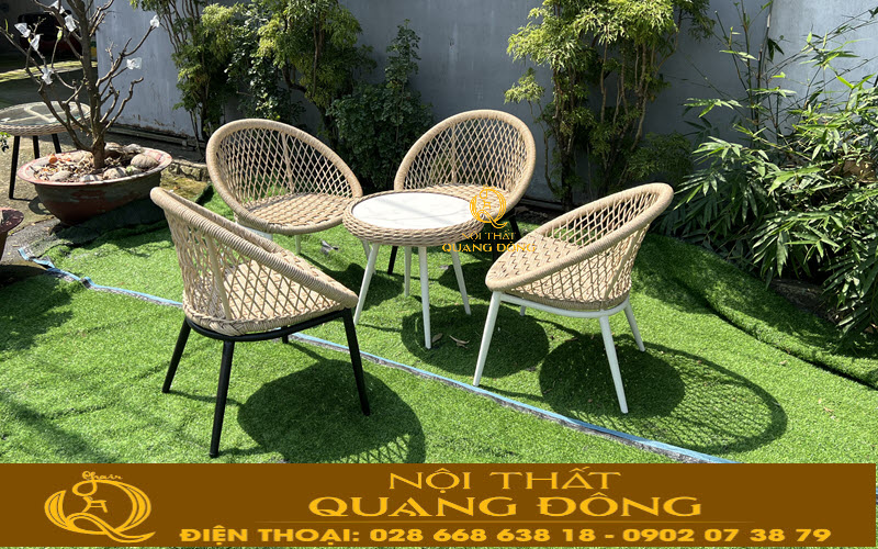 Bàn ghế giả mây QD-2110 thích hợp cho không gian ban công