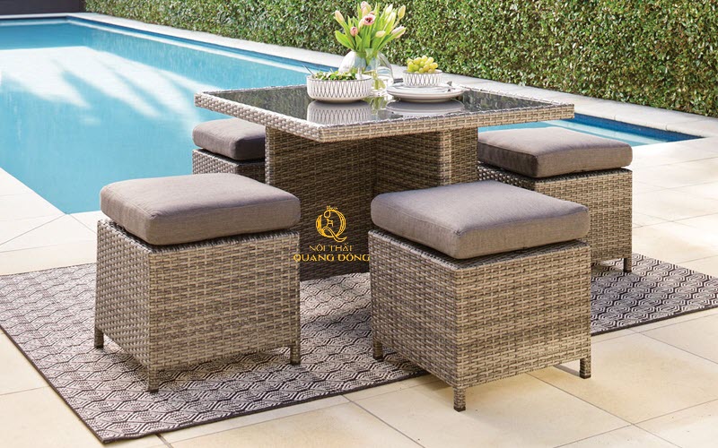 Bộ bàn ghế nhựa giả mây QD-2065 thiết kế hiện đại, sang trọng