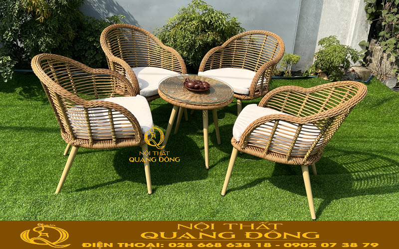 Ghế mây nhựa với gam màu vàng tự nhiên hiện đại