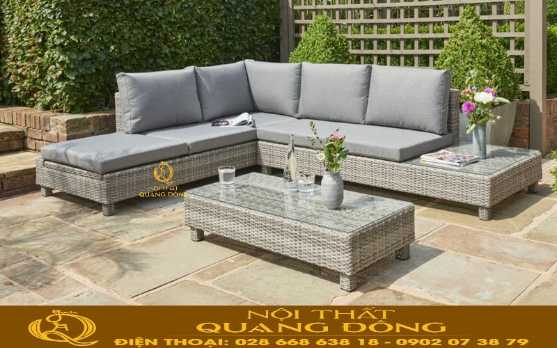 Sofa mây nhựa chữ L thiết kế rộng rãi