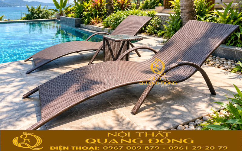 Ghế hồ bơi mây nhựa QD-1282 nổi bật ở không gian ngoài trời
