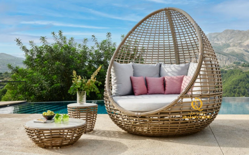 Giường tắm nắng mây nhựa cho không gian Resort