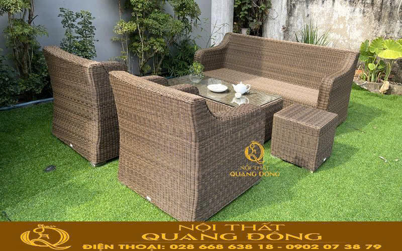 Sofa mây nhựa QD-748 đan sợi mây nhựa dẹp