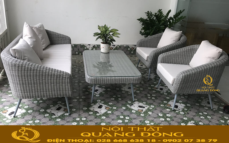 Sofa giả mây sử dụng sợi mây nhựa tròn cao cấp đan lóng mốt mang đến đường nét chắc chắn