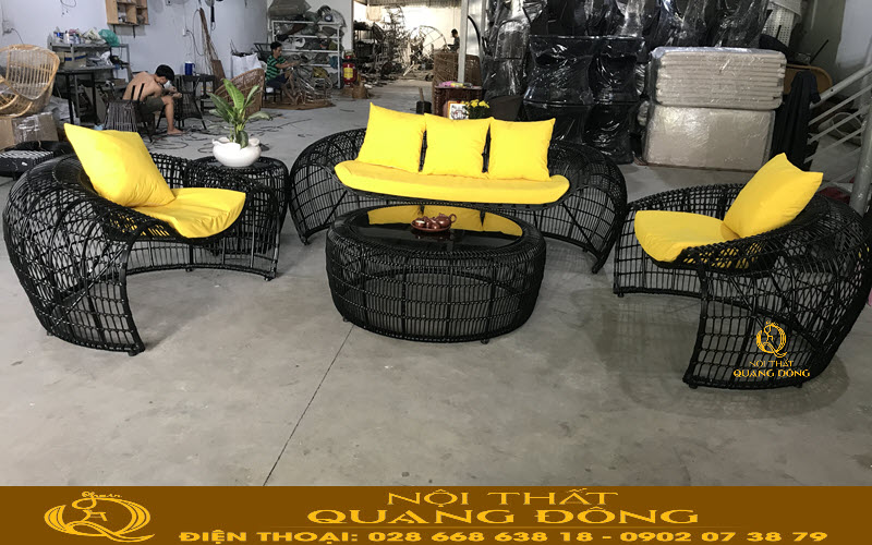 Sofa giả mây đan sợi mây nhựa tròn cao cấp, gam màu cá tính
