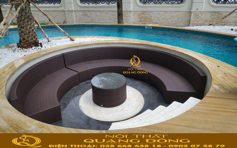 Sofa giả mây dáng chữ C dạng lắp ghép tiện lợi