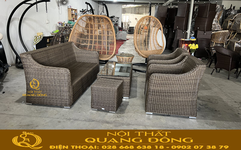 Sofa giả mây QD-748 được ghi hình tại xưởng Nội thất Quang Đông
