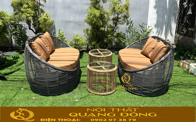 Sofa mây nhựa QD-757 sử dụng sợi mây nhựa tròn đàn hồi, dẻo dai