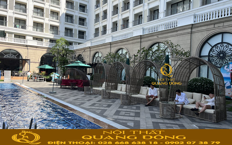 Sofa mây nhựa QD-708 có độ bền  cao kể cả ở không gian ngoài trời