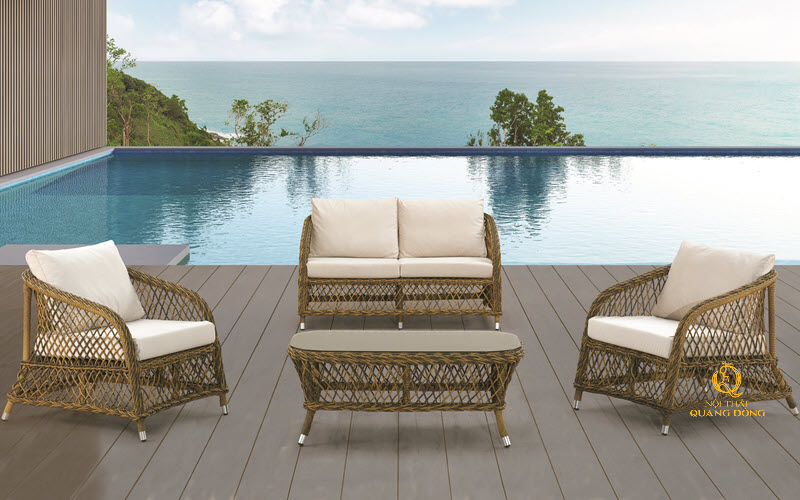 Sofa mây nhựa sử dụng khung inox sơn tĩnh điện