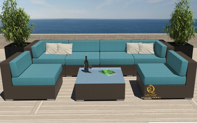 Sofa nhựa mây QD-665 gam màu xanh hợp với người mệnh Mộc