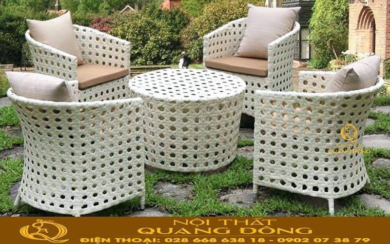 bộ ghế giả mây sân vườn gam màu nhẹ