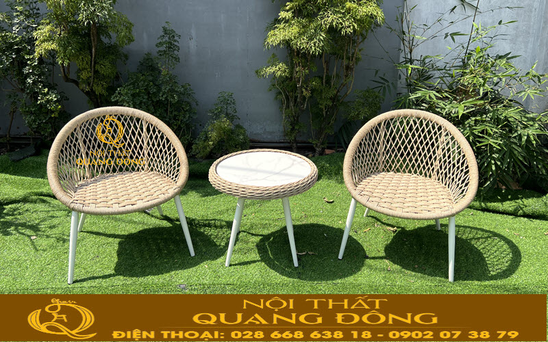 Bàn ghế mây nhựa QD-2110 sang trọng cho không gian ban công
