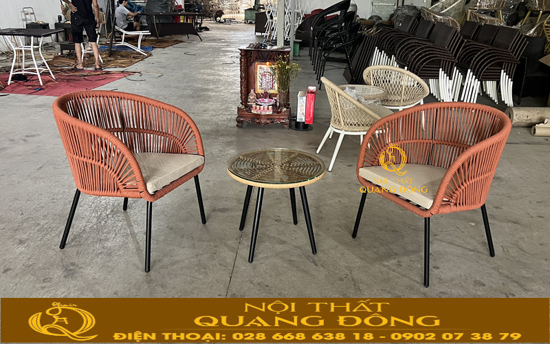 Bàn ghế giả mây QD-2085 đan sợi dây dù chịu lực tốt