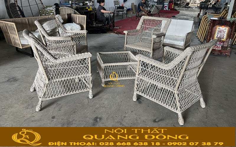 Bộ bàn ghế giả mây đan sợi tròn QD-2104 bền đẹp, sự lựa chọn tối ưu cho mọi không gian