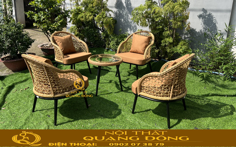 Mẫu bàn ghế mây nhựa hiện đại cho không gian cafe ngoài trời