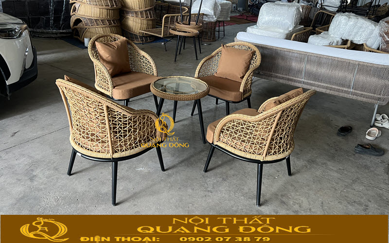 Bàn ghế mây nhựa sử dụng chất liệu chuyên dụng ngoài trời