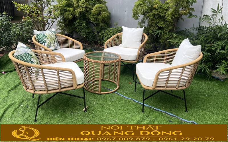 Bàn ghế mây nhựa gam màu vàng sang trọng