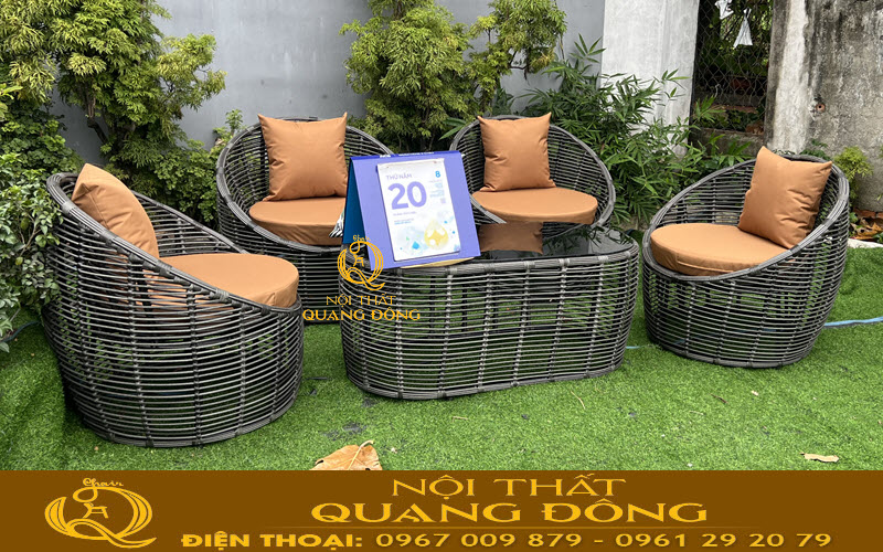 Bàn ghế mây nhựa QD-2117 sang trọng, tiện nghi