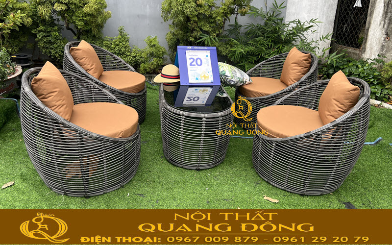 Mẫu bàn ghế mây nhựa QD-2117 cho không gian sân vườn