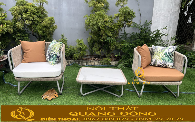 Bàn ghế mây nhựa QD-2118 phù hợp cho không gian ngoài trời