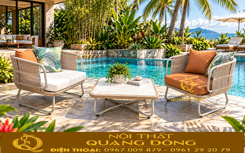 Bàn ghế mây nhựa QD-2118 hiện đại, sang trọng