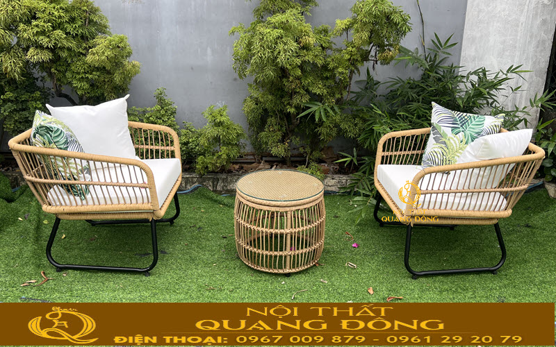 Bàn ghế giả mây QD-2119 gam màu vàng sang trọng, hiện đại