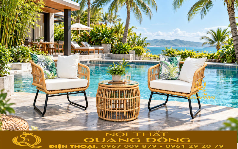 Bàn ghế mây nhựa QD-2119 kết hợp bàn tròn tiện nghi