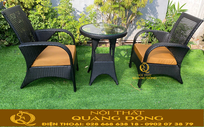 Bàn ghế mây nhựa thiết kế hiện đại, sang trọng cho không gian ban công Bàn ghế mây nhựa QD-2108 nâng tầm không gian ban công
