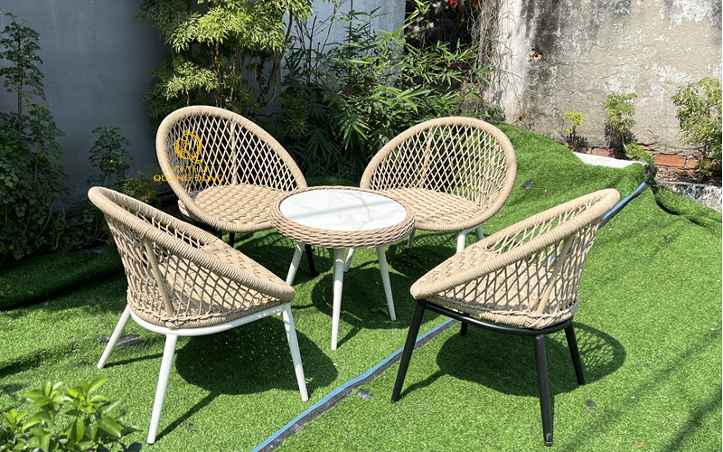 Bàn ghế giả mây QD-2109 thiết kế gọn gàng, tinh tế