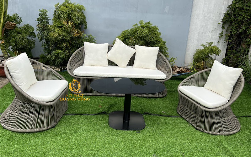 Bàn ghế giả mây QD-277 đan giăng độc đáo, mới lạ