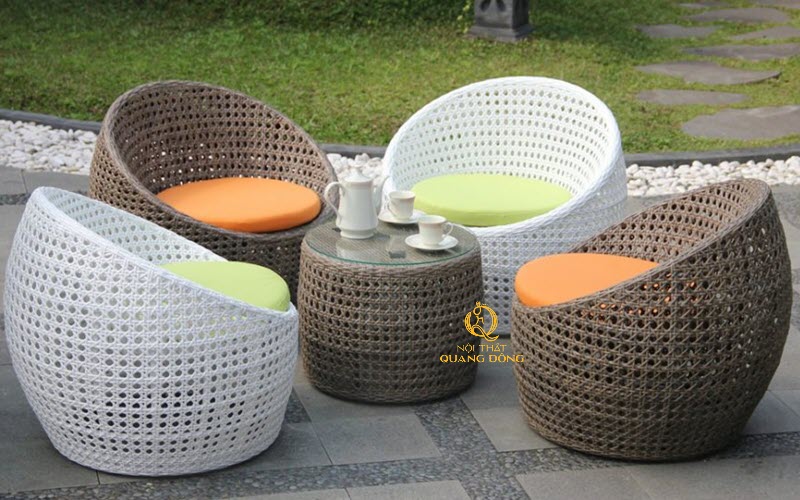 Bàn ghế nhựa giả mây cho không gian ngoài trời