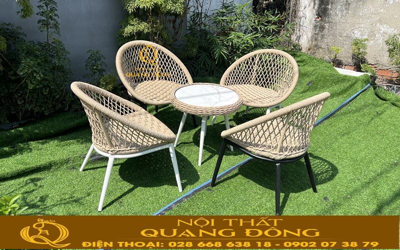 Bàn ghế giả mây QD-2109 sang trọng ở không gian ngoài trời