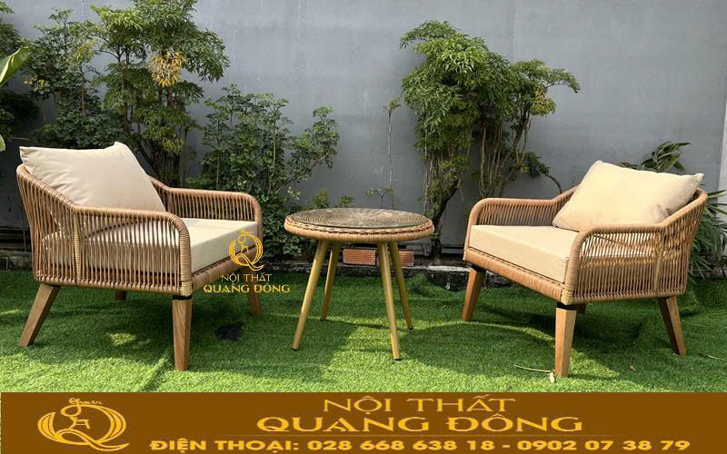 Ghế mây nhựa QD-2102 được làm từ những vật liệu chuyên dụng ngoài trời