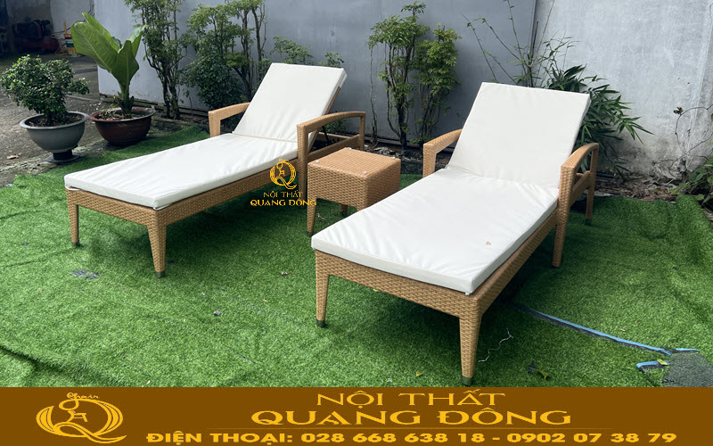 Mẫu ghế hồ bơi đan sợi nhựa gải mây kiểu lóng mốt